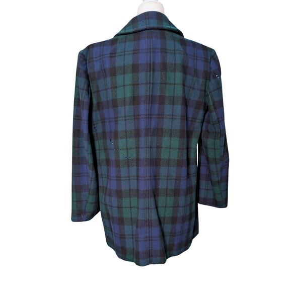 Vintage Checked 100% Wool Coat with Austrian Crystals - Blue Green Tartan - Picture 6 of 15